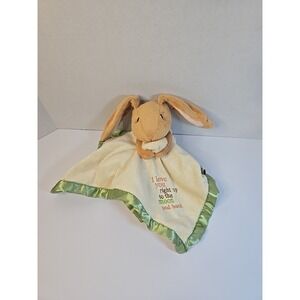 Guess How Much I Love You Bunny Rabbit Lovey Security Blanket Green Satin Trim